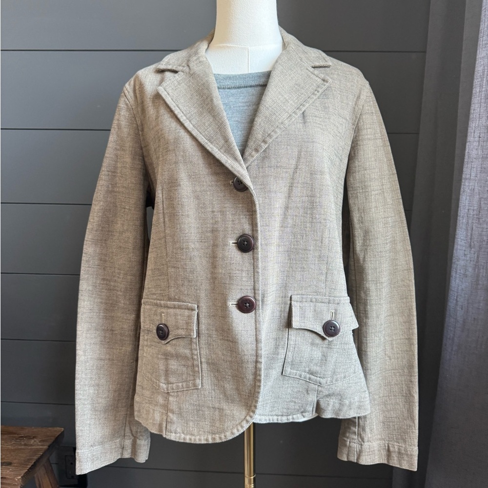 Talbots Beige Stretch Blazer with Button Details Classic Office Casual